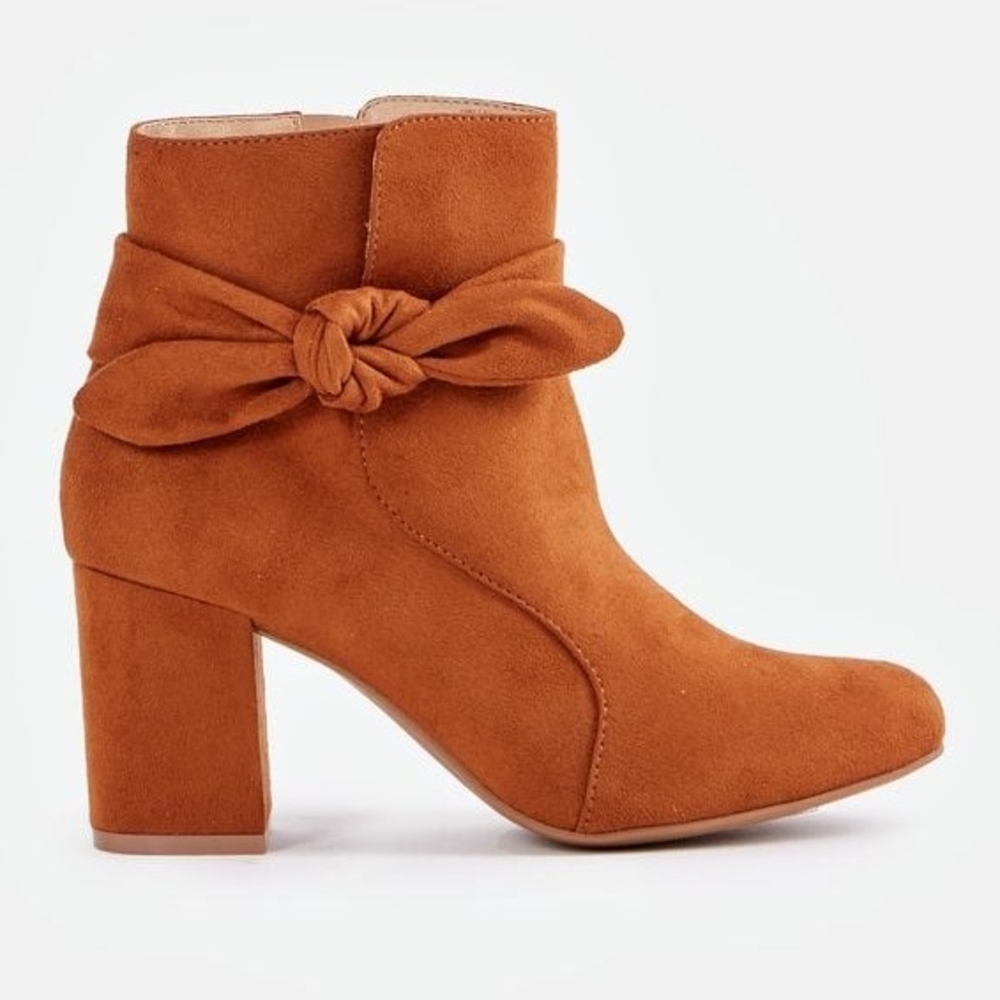 Women's Brown Ankle Boots with Bow Detail